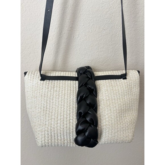 DeMellier Natural Raffia Black Braided Leather Verona Bag - New - Picture 4 of 14